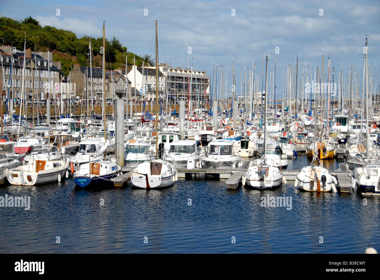 Yachts in the harbour front at Binic a popular tourist resort in ...