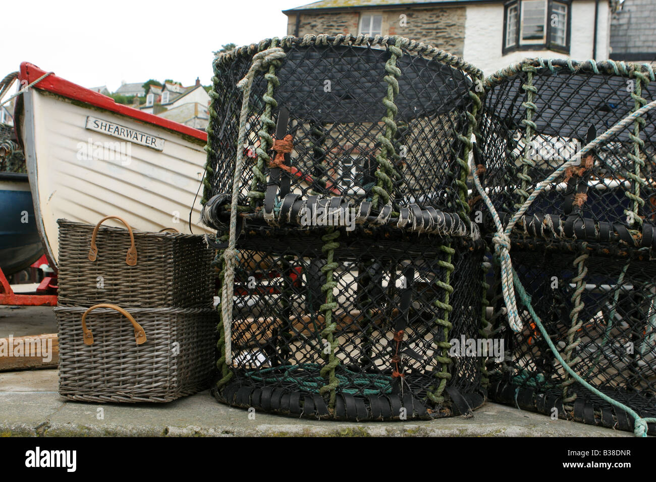 Boat and Lobster Pots at Port Isaac in Cornwall, UK Stock Photo Alamy
