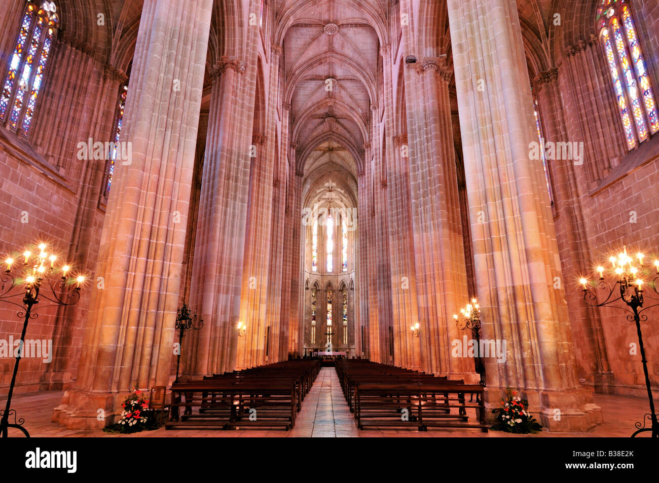 Interior of the church Santa Maria da Vitoria of monastary Batalha Stock Photo