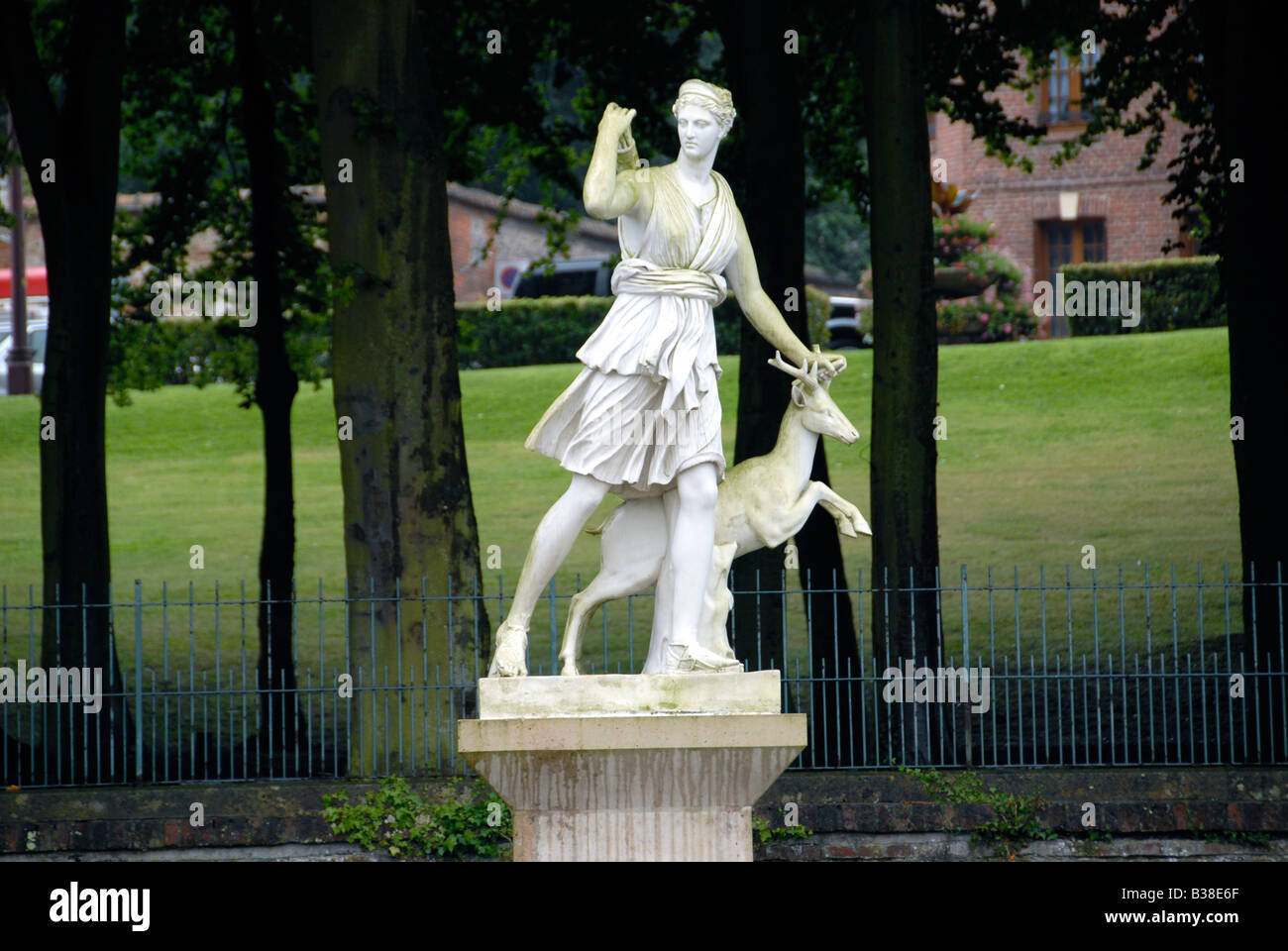 Classical statue in the formal gardens at the Sixteenth Century Chateau