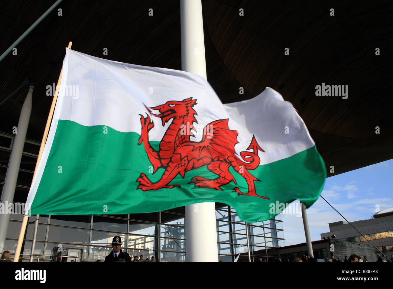 Welsh Flag Flying Welsh Assembly St Davids Day Stock Photo