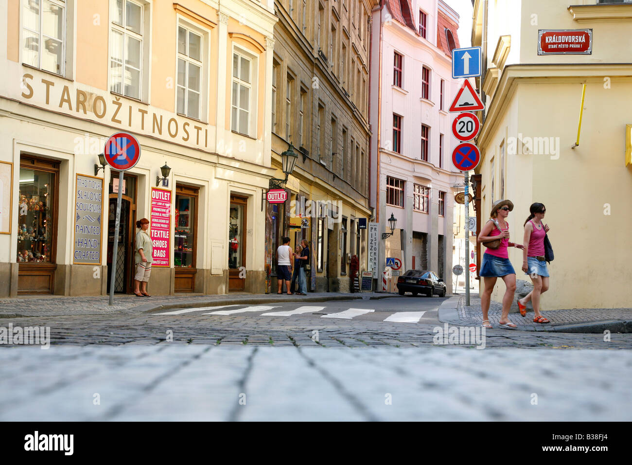 Aug 2008 - Street scene in Stare Mesto Prague Czech Republic Stock Photo
