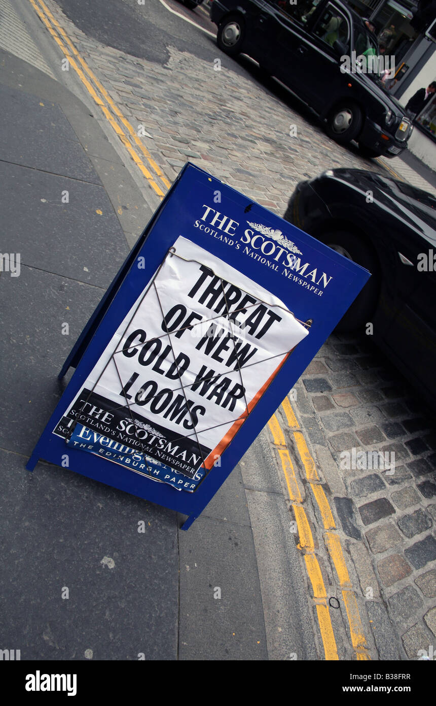 Newspaper headline on poster warns of new Cold War, Edinburgh Stock Photo