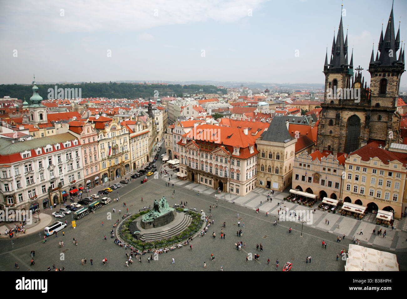 Aug 2008 - View over the Old Town Square and the Tyn Church Stare Mesto Prague Czech Republic Stock Photo
