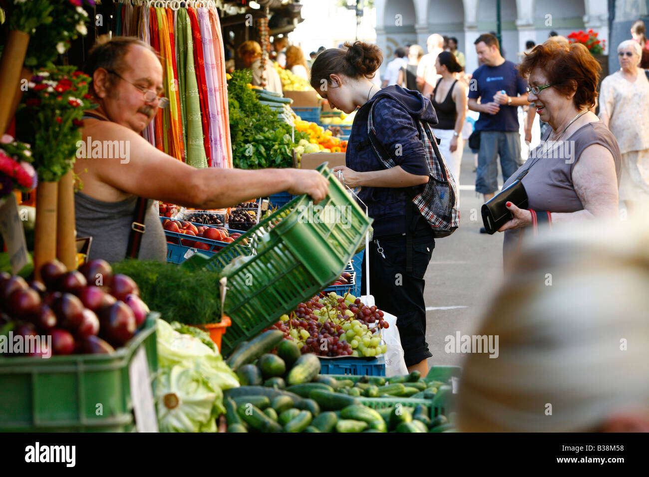 Aug 2008 - People at Havelska Market Stare Mesto Prague Czech Republic Stock Photo