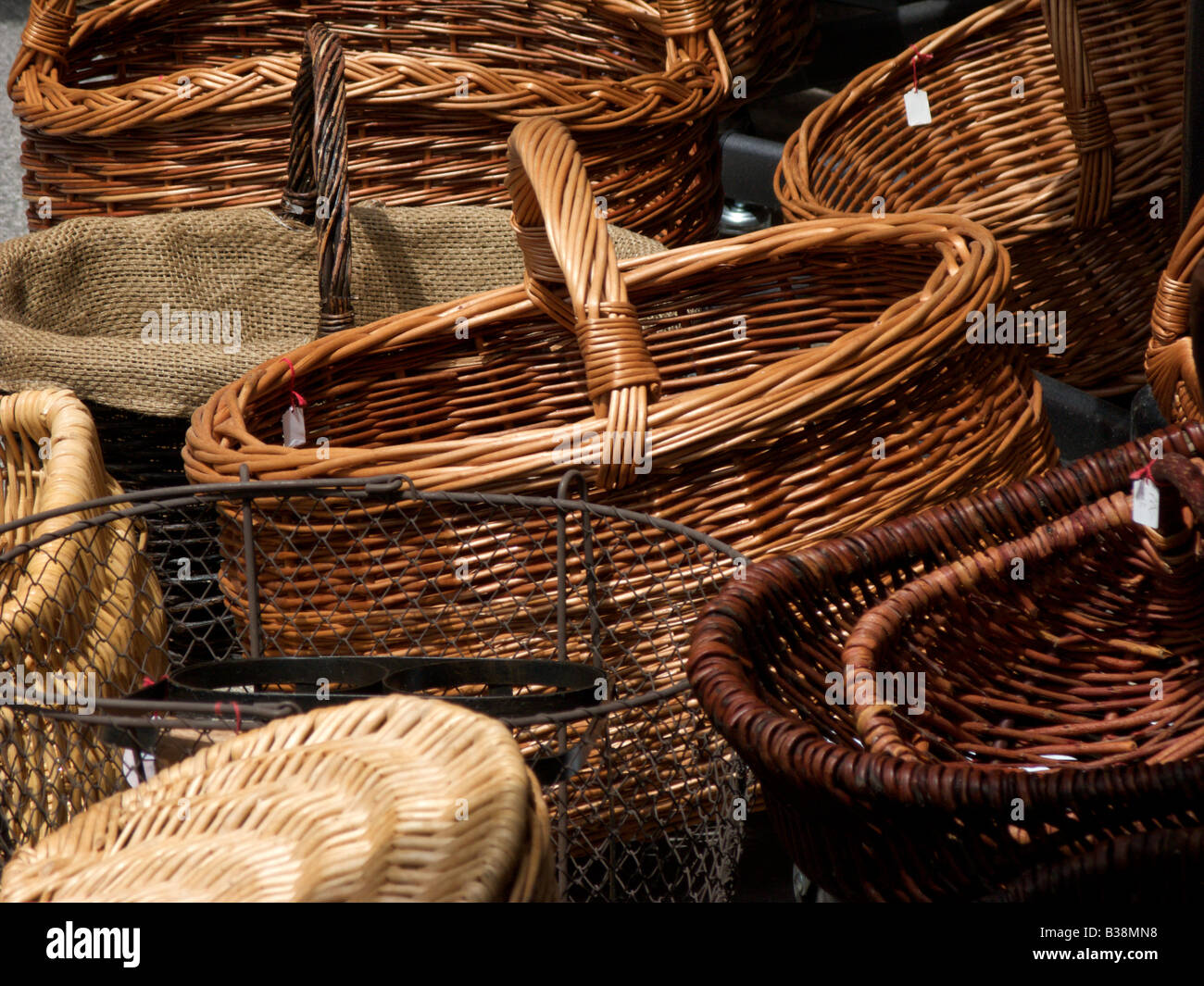 Handcrafted straw baskets in Provencal market Stock Photo Alamy