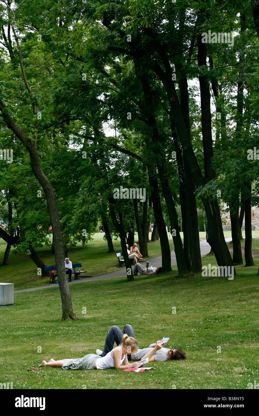 Aug 2008 - People relaxingat a park in Petrin Hill Mala Strana Prague Czech Republic Stock Photo