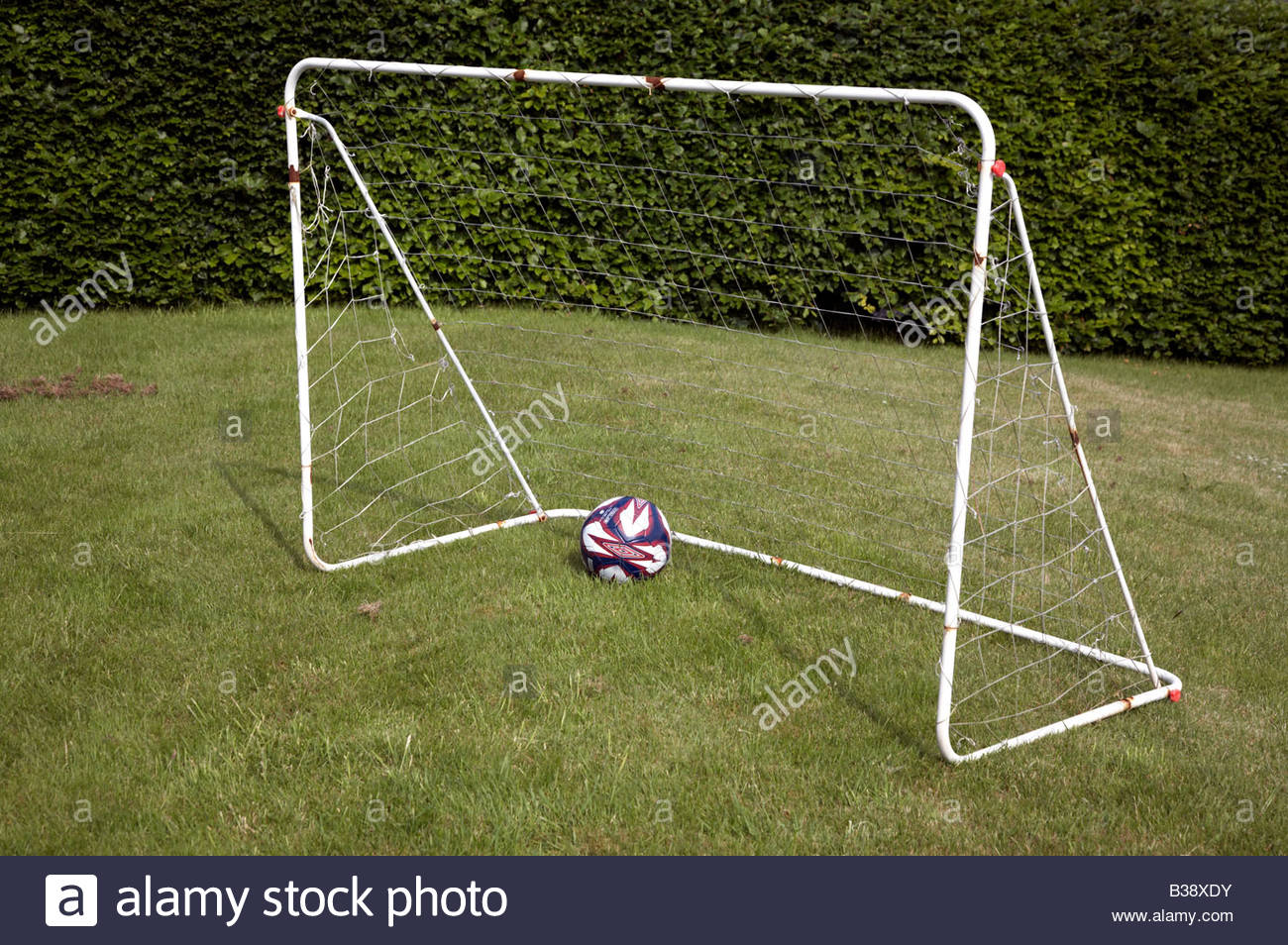 Childrens Goalposts with ball Stock Photo