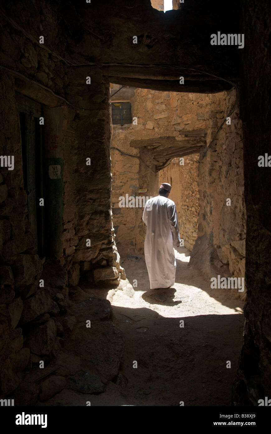 Interior passage ancient mountain village of Misfat Al Dakhiliyah Region Sultanate of Oman Stock Photo