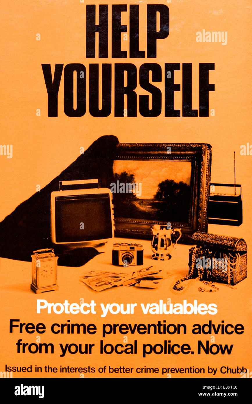Original 1960s Board Counter Top Display in Crime Prevention by Chubb FOR EDITORIAL USE ONLY Stock Photo