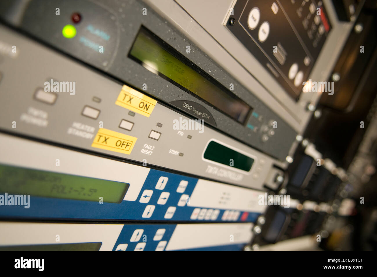 control and transmission equipment in a rack  with twta control, dish control, Stock Photo