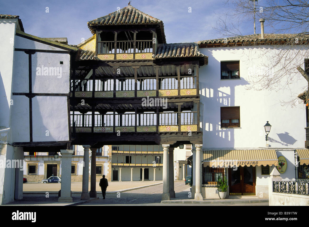 Portico entrance to Plaza Mayor of Tembleque Castilla La Mancha Spain Stock Photo