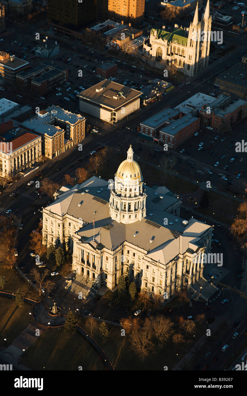 Aerial landscape of Denver Colorado State Capitol building United States Stock Photo