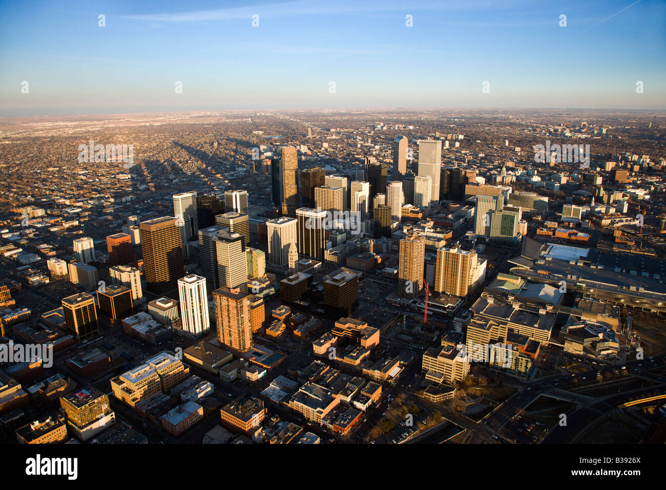 Aerial cityscape of urban Denver Colorado United States Stock Photo