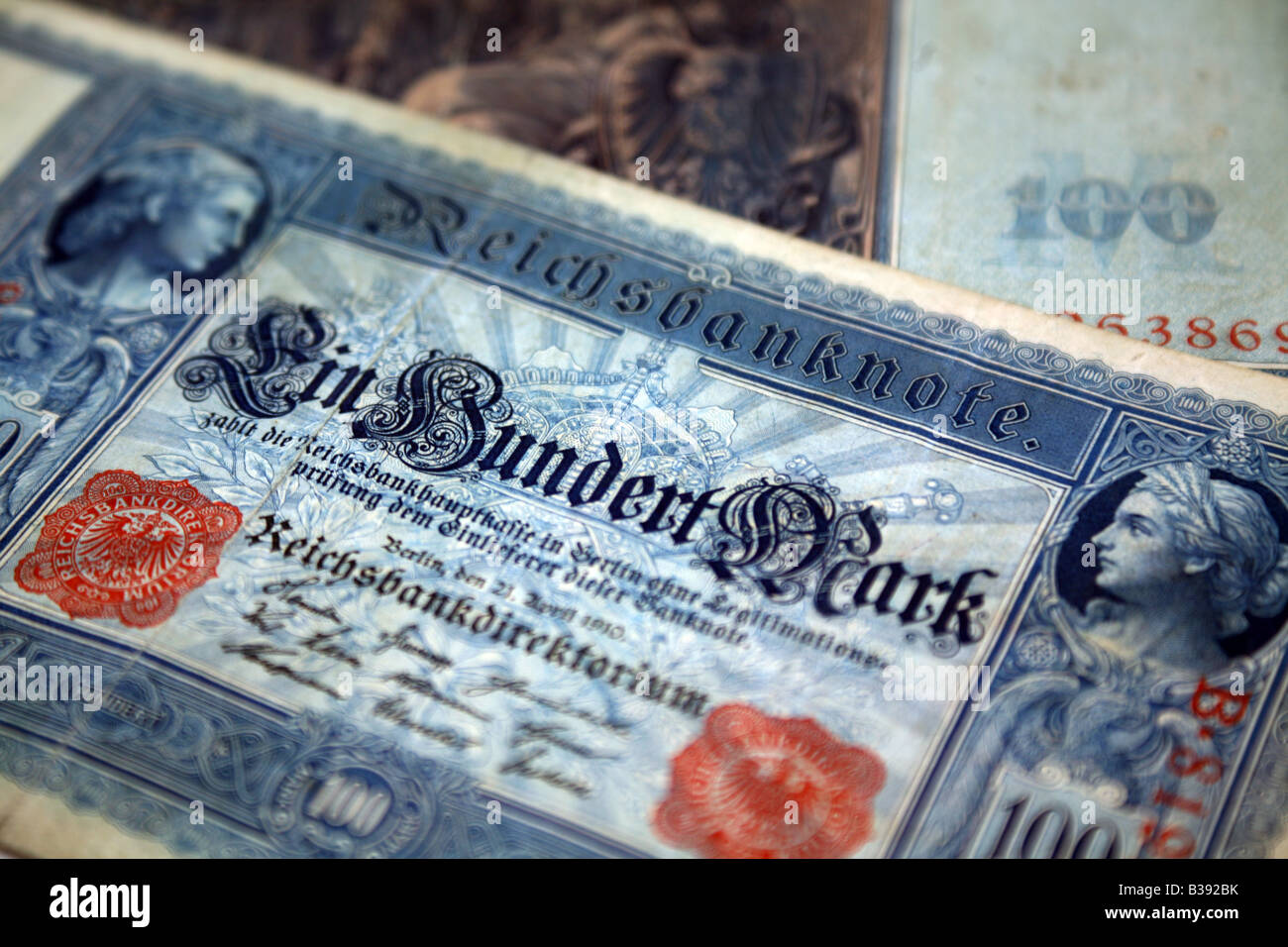 Close up of a traditional German banknote with alexandra illustration Stock Photo