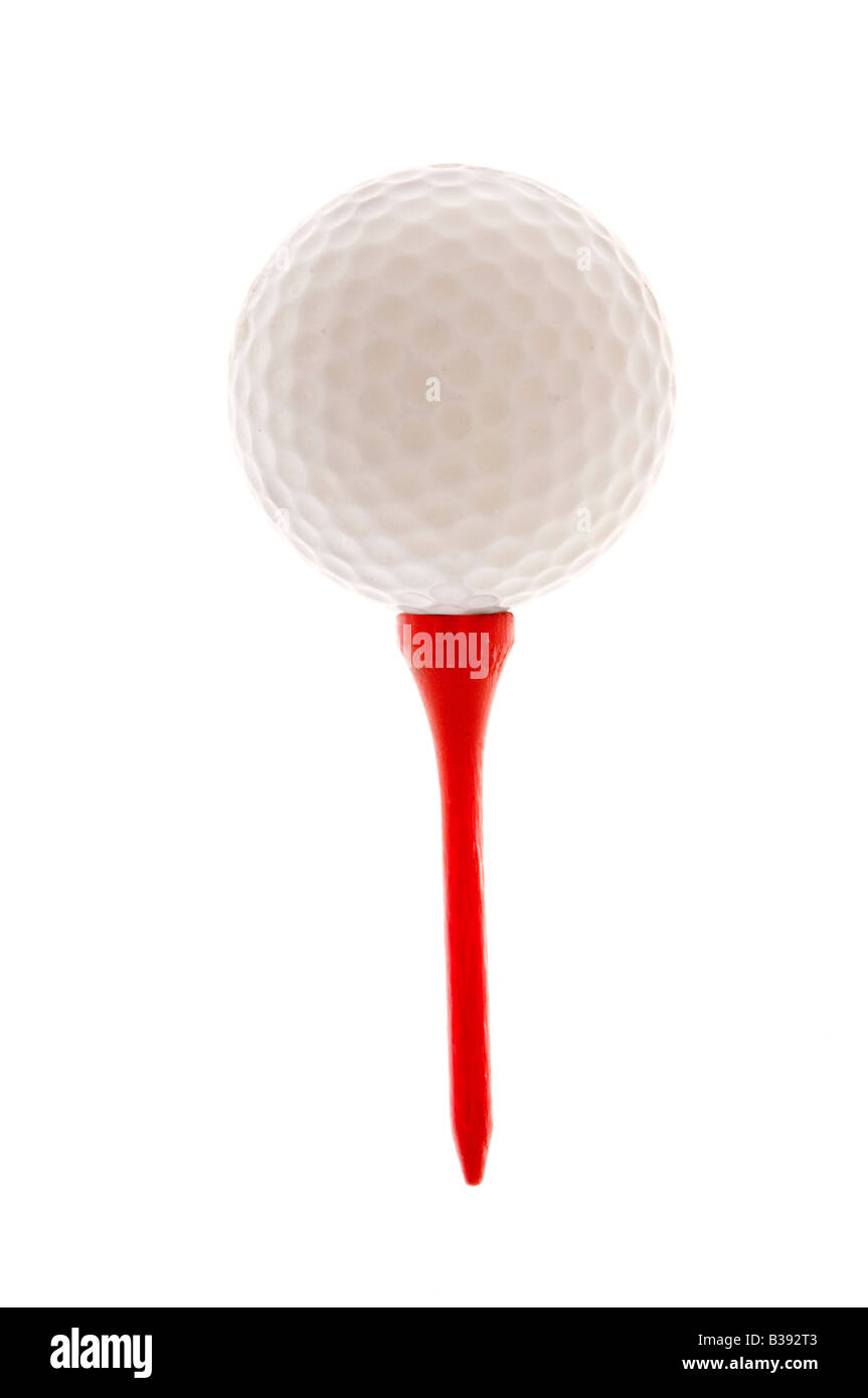 Golf ball and red tee knockout on white Stock Photo