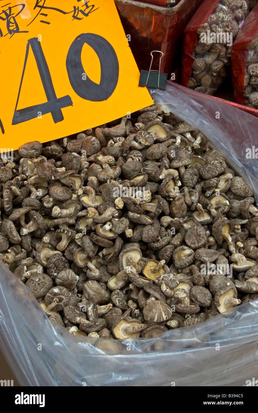 Dried mushrooms for sale in Chinese herbal medicine market Hong Kong
