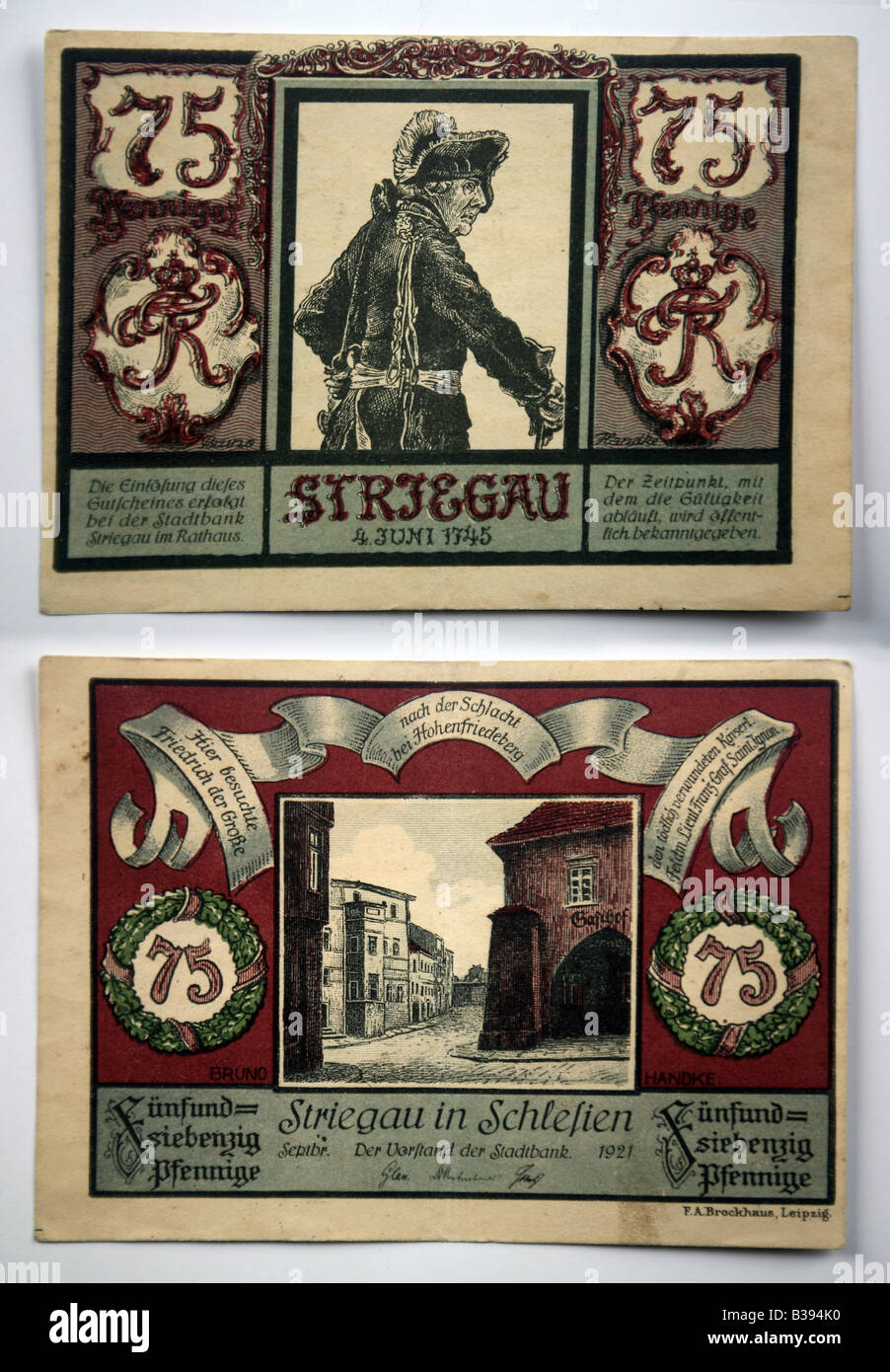 Notgeld pfennig 1921 Striegau Stock Photo