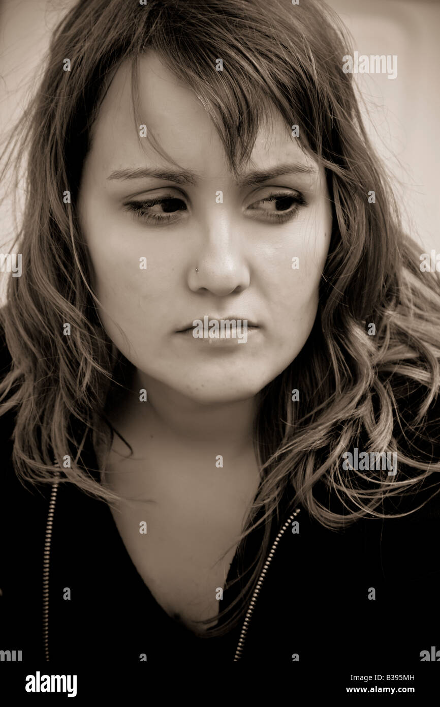 Blond woman close portrait sepia toned Stock Photo - Alamy