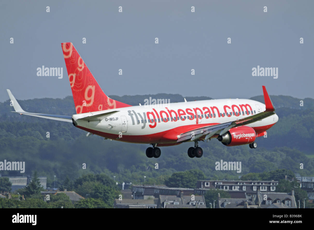 A Flyglobespan Boeing 737-7Q8 on final approach to Aberdeen Dyce Airfield Grampian Region North East Scotland Stock Photo