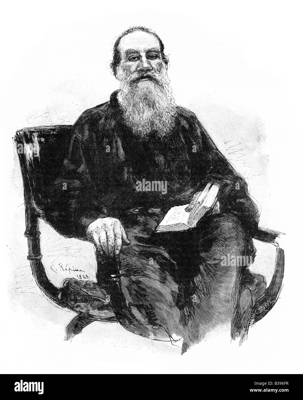 Count Leo Tolstoy Portrait Circa 1888 19th Century Engraving Stock Photo