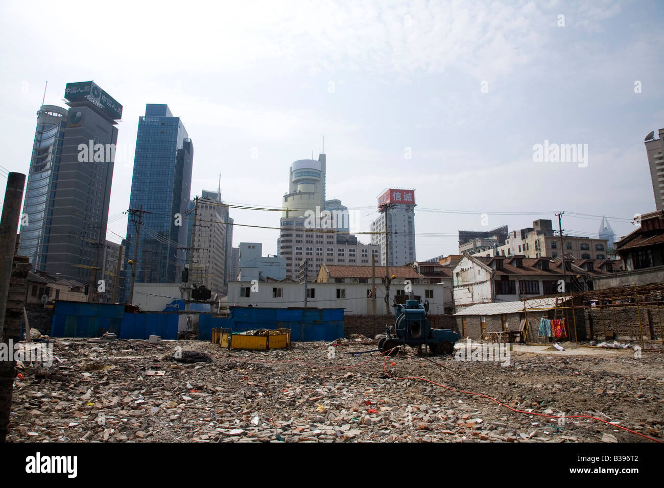 Houses being demolished for new buildings in Shanghai Stock Photo