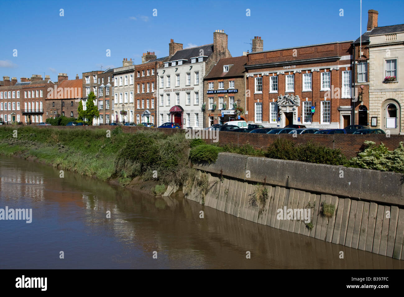 river nene Wisbech market place town centre and inland port in the Fenland area of Cambridgeshire. Stock Photo