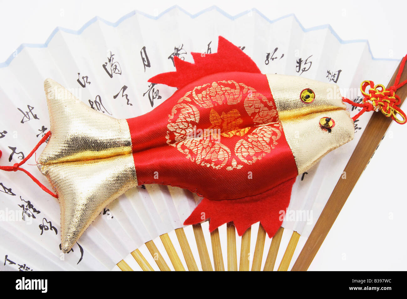 Chinese Fan and Carp Ornament Stock Photo