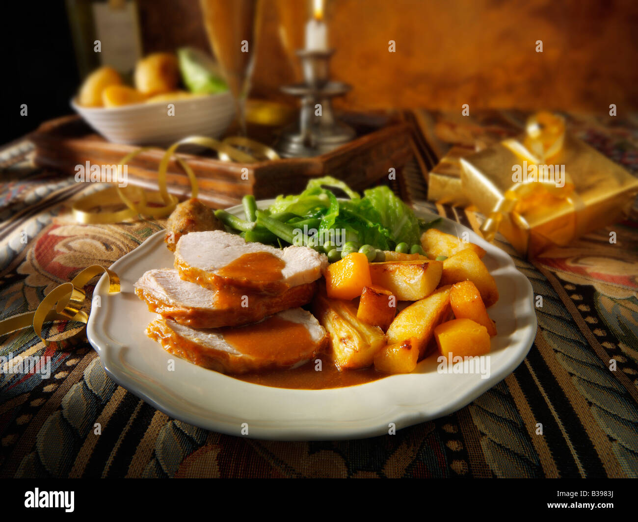 Traditional roast turkey Christmas dinner Stock Photo