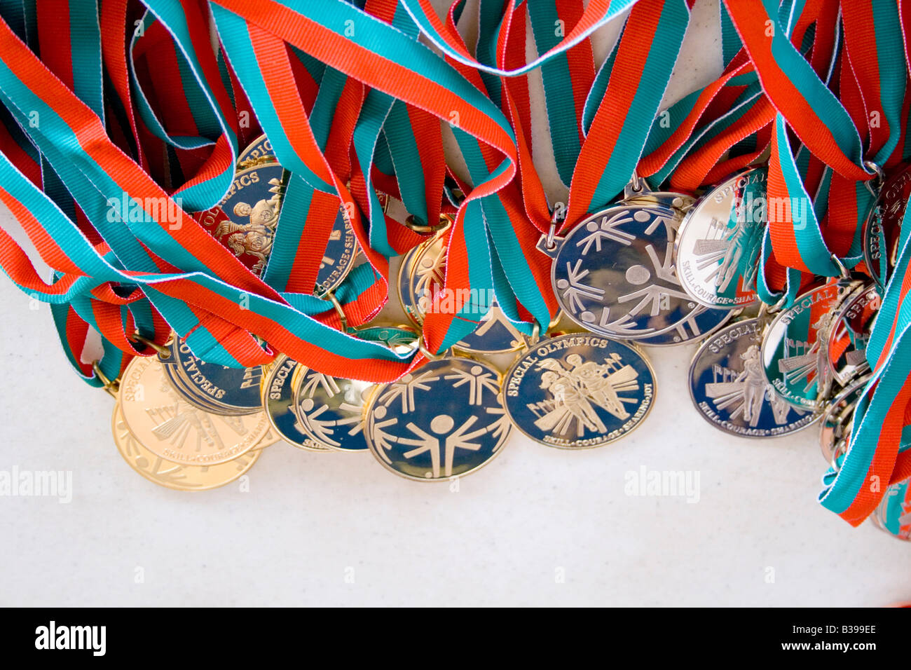Cluster of award medals for winning athletes. Special Olympics U of M