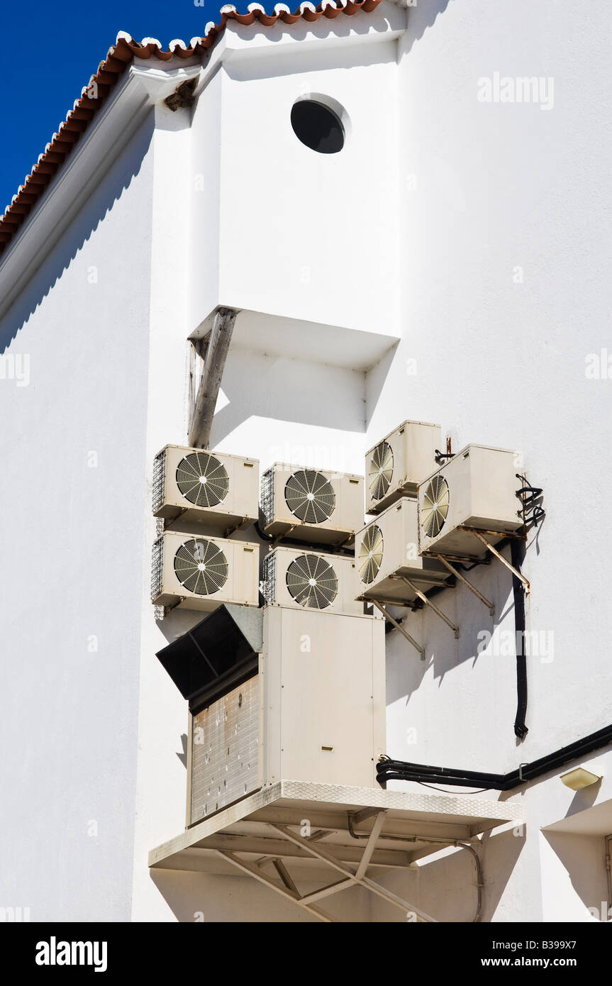 Industrial air conditioner units in the wall Stock Photo