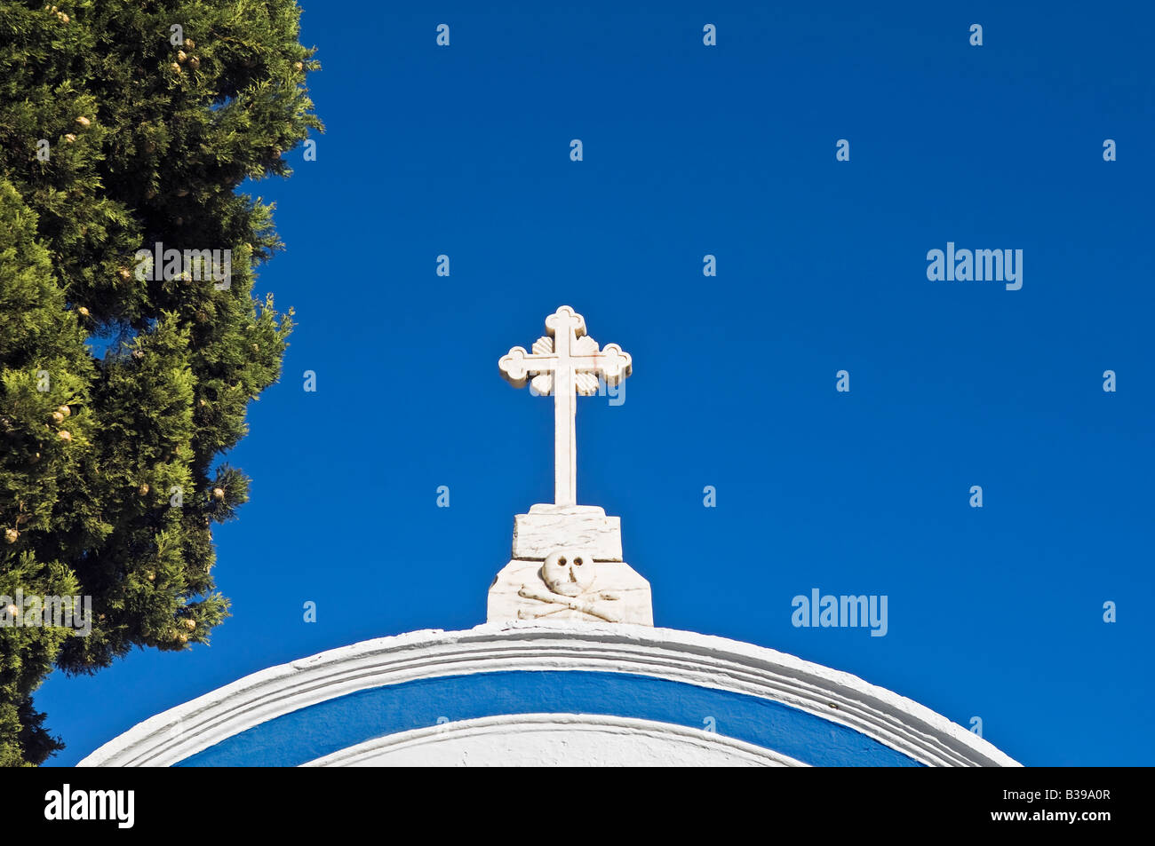 Marble cross over a cemetery entrance in Alentejo Portugal Stock Photo