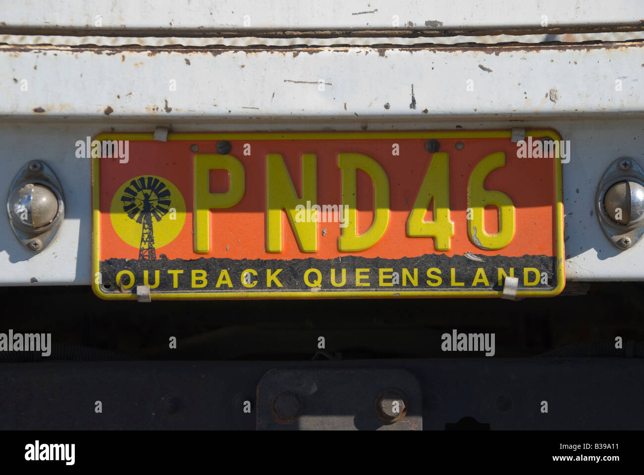 Outback Queensland number plate on pick up truck Stock Photo Alamy
