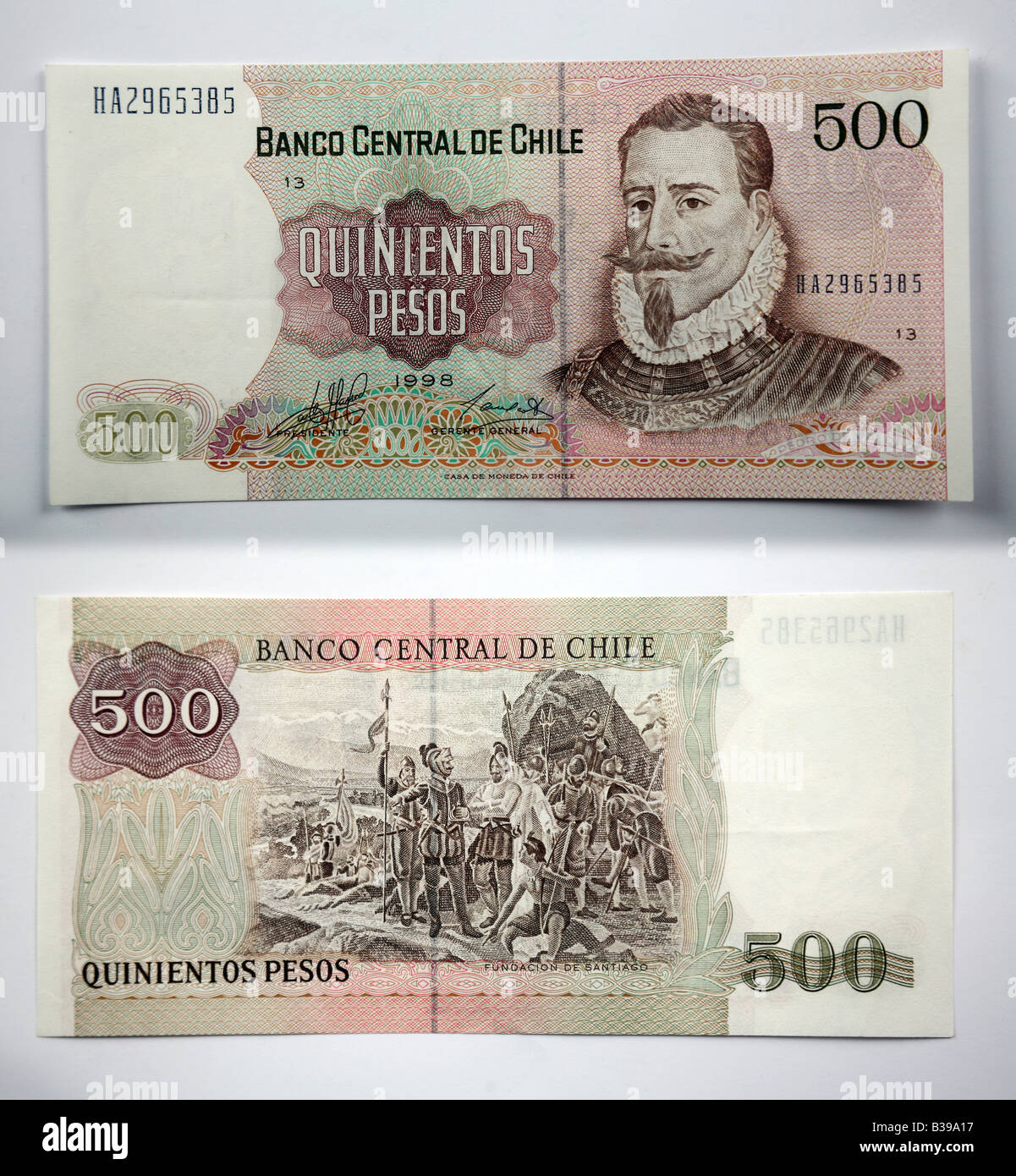 500 Peso Bank note from Chile, south America  Banco Central de Chil Stock Photo