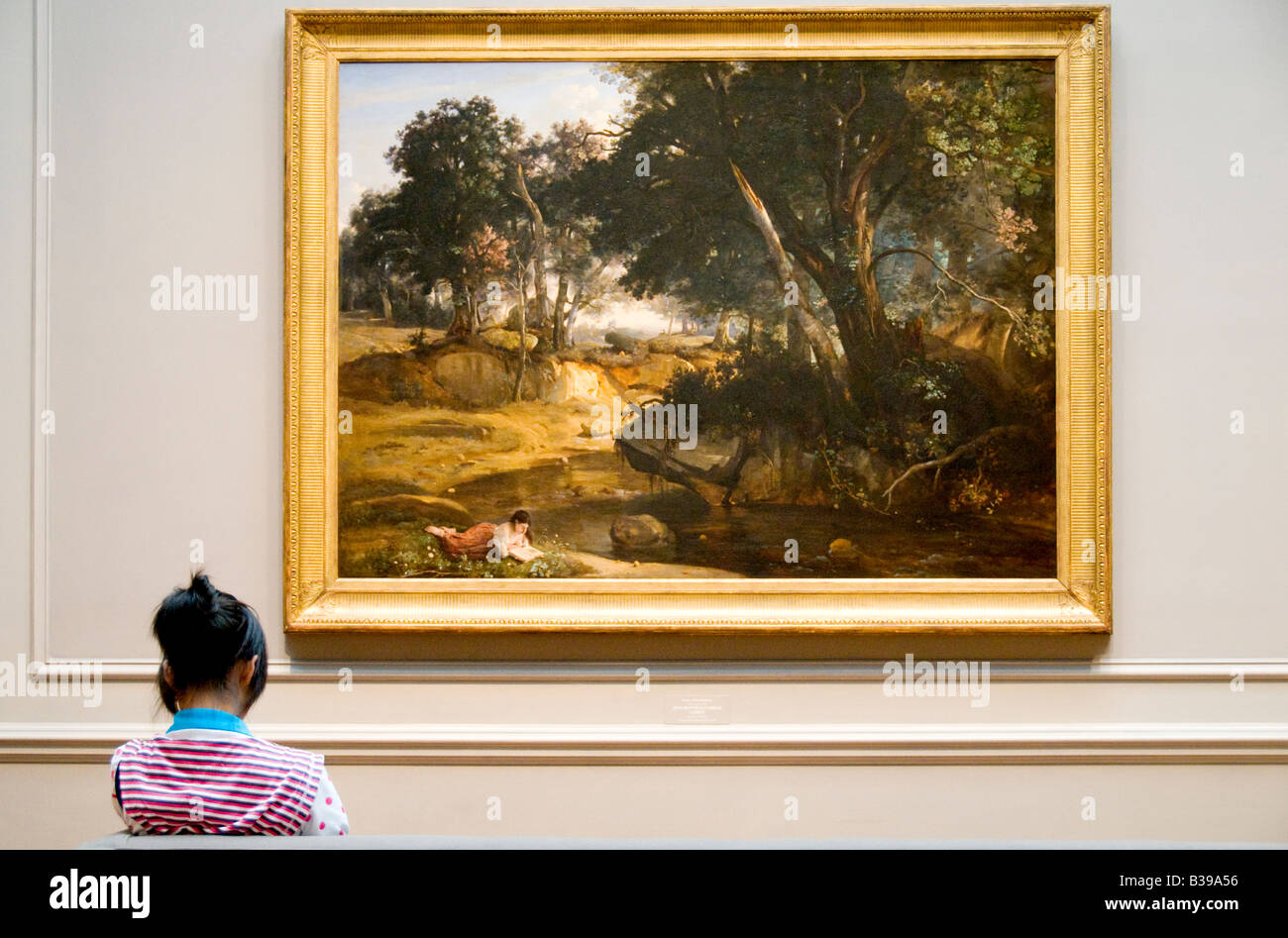 National Gallery Of Art Painting Washington DC // WASHINGTON DC — The National Gallery of Art is an art museum, located on the National Mall in Washington, D.C. The museum was established in 1938 by the United States Congress, with funds for construction and a substantial art collection donated by Andrew W. Mellon plus major art works donated by Lessing J. Rosenwald, Italian art contributions from Samuel Henry Kress, and more than 2,000 sculptures, paintings, pieces of decorative art, and porcelains from Joseph E. Widener. As a result of bequests such as these, the National Gallery today house Stock Photo