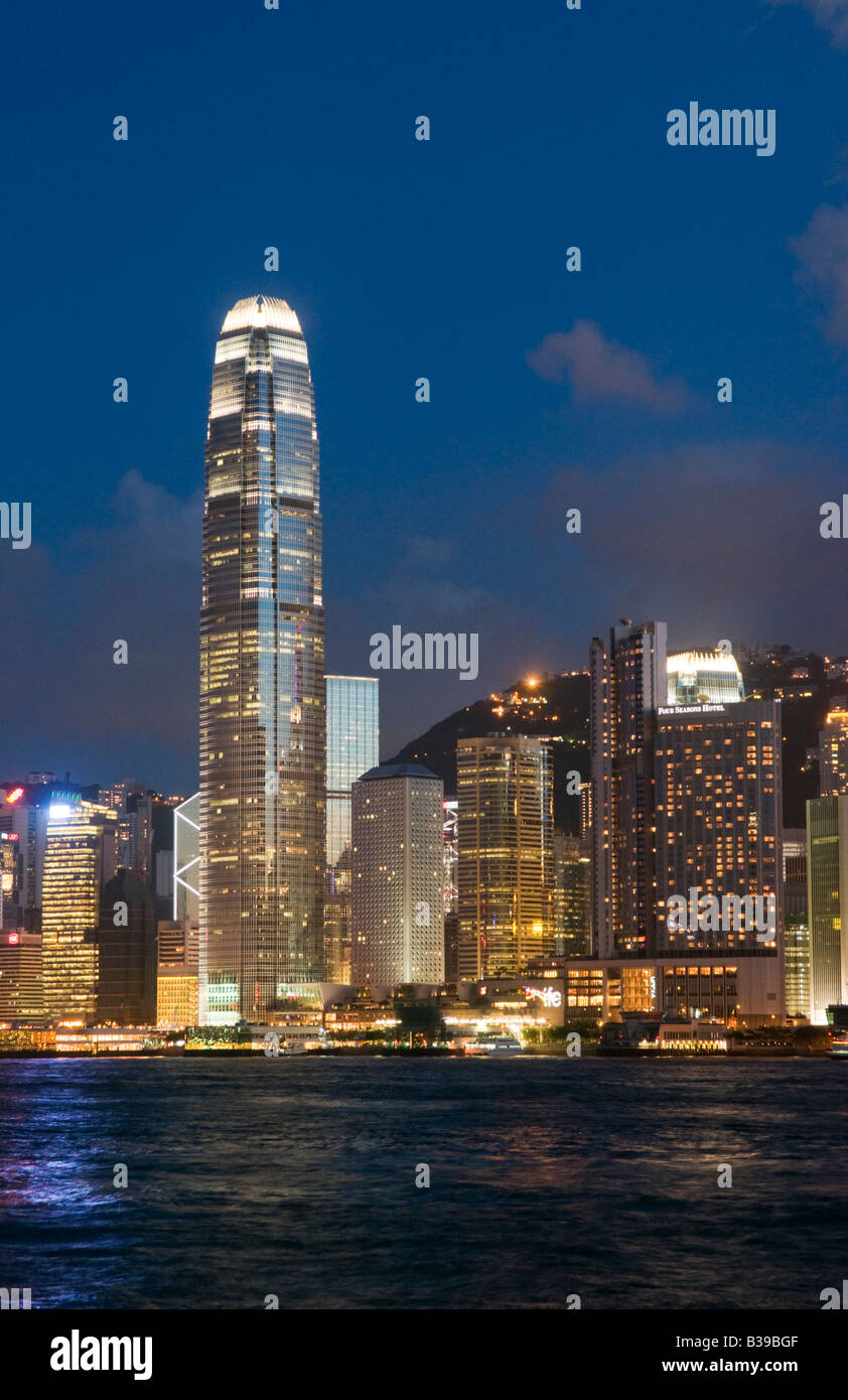 'The skyline of the Central Business District of Hong Kong Island on a clear night in Hong Kong ' Stock Photo