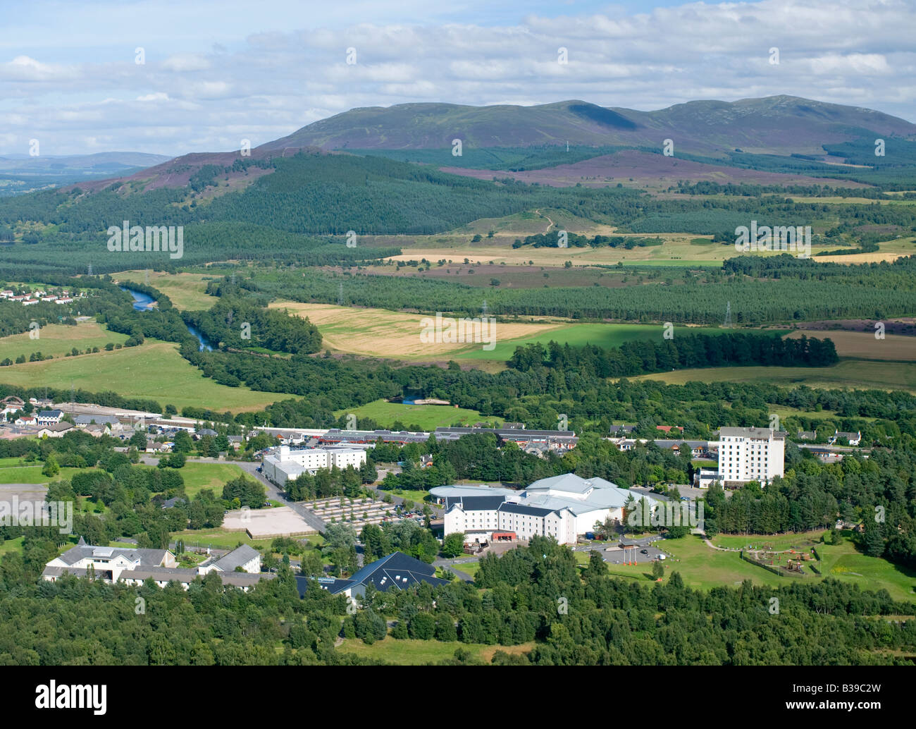 The Aviemore Center complex and Spey Valley from Craigellachie hill