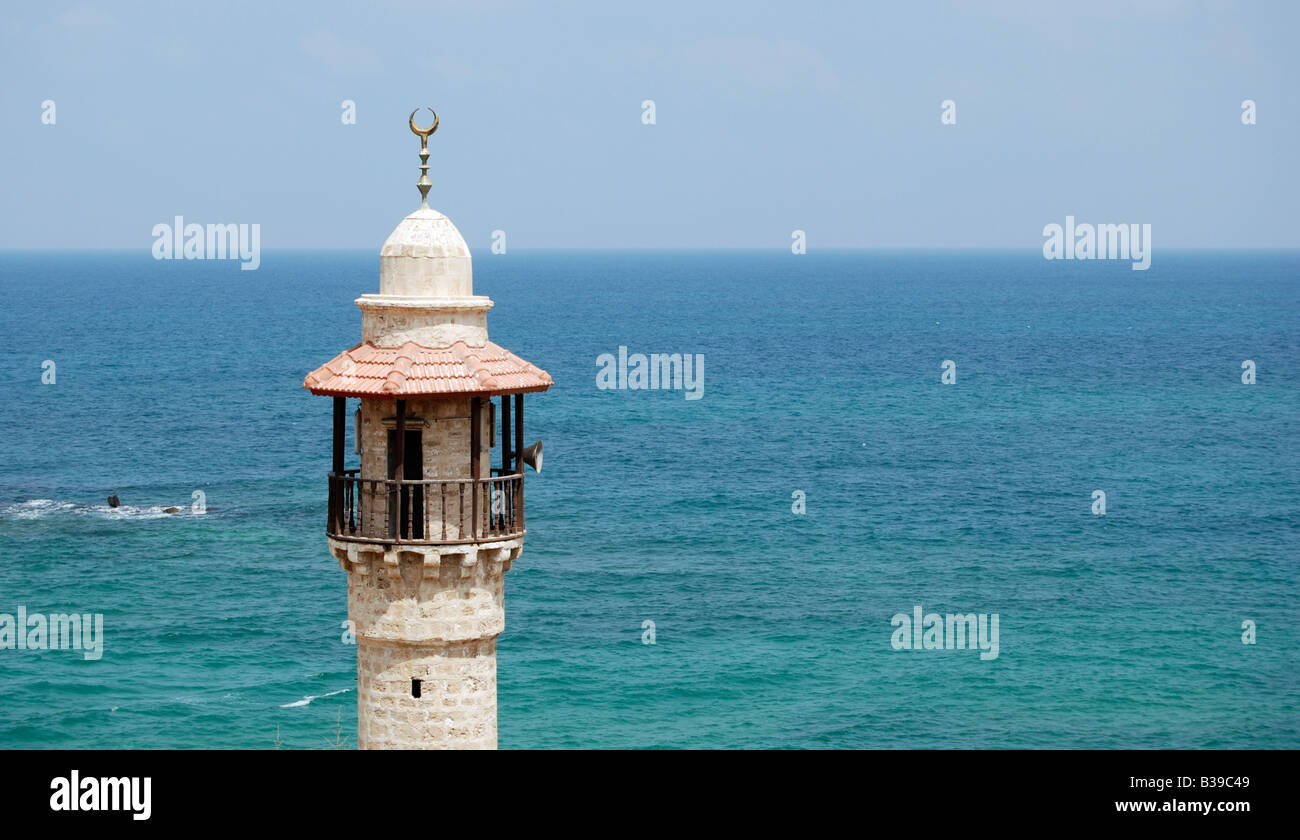 Israel Jaffa The turret of El Baher mosque and the Andromeda rock at ...