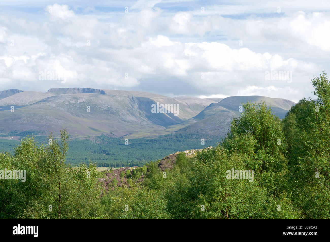 The Lairig Ghru Pass in the Cairngorm Mountains from Craigellachie hill at Aviemore Inverness-shire Stock Photo