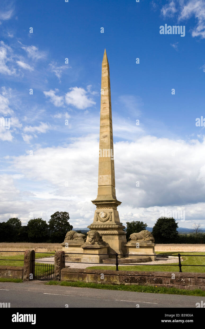 UK Cheshire Farndon Barnston Monument obelisk remembering Lieuitenant Colonel Roger Barnston Stock Photo