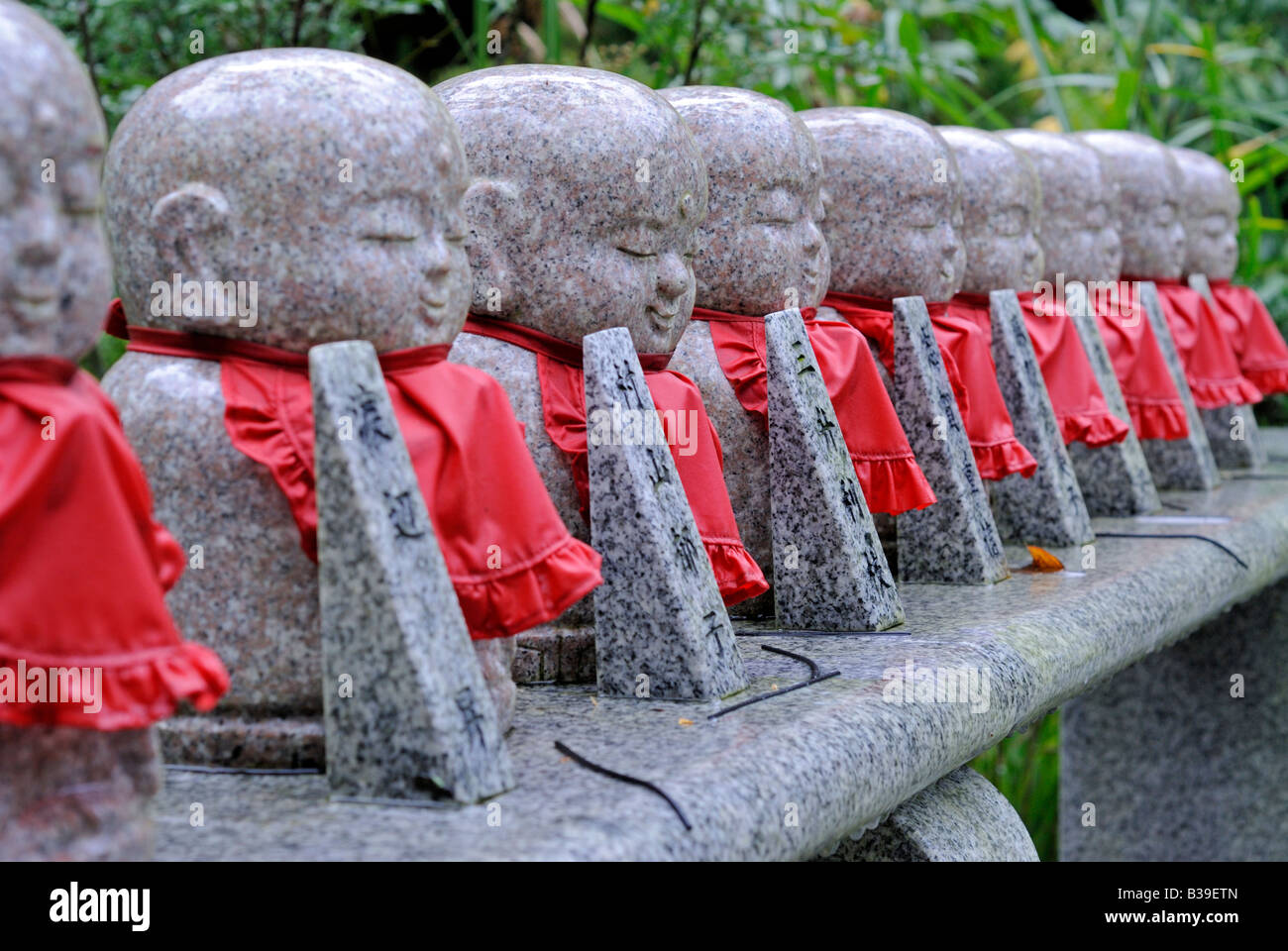 Line of Jizo statues symbolizing unborn children Tenri in temple Matsushima Japan Stock Photo