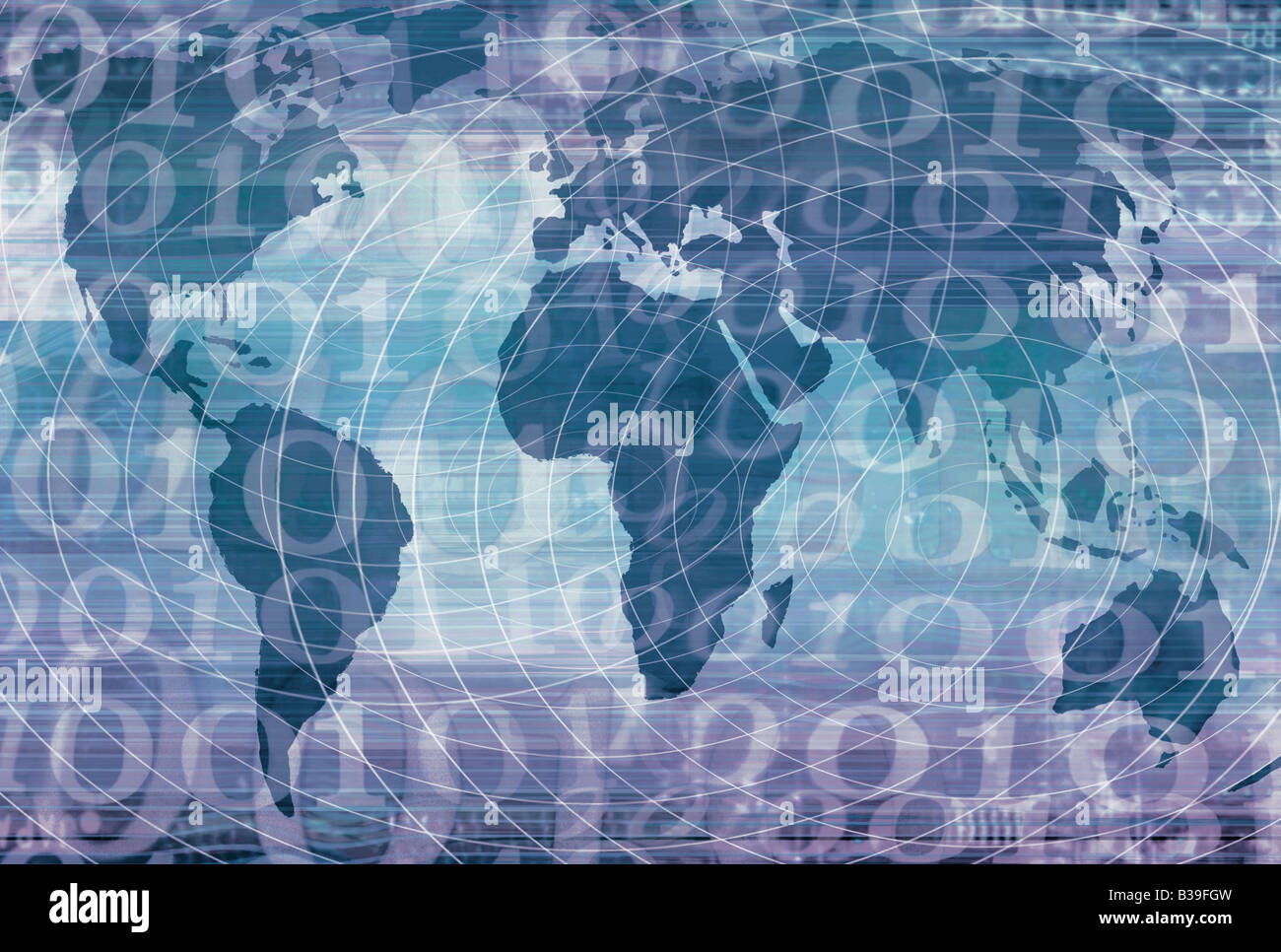 World Map and Binary Code Stock Photo