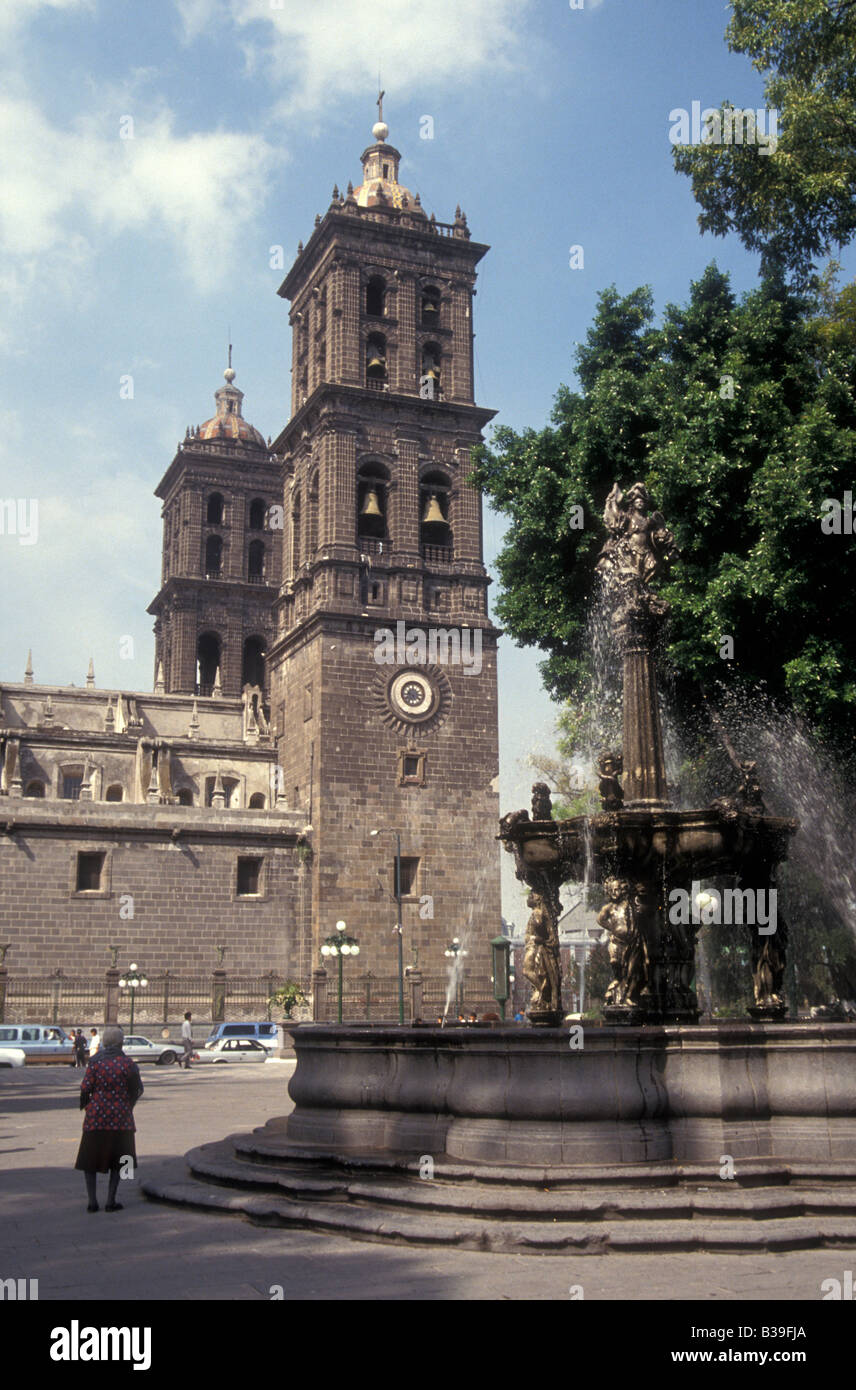 Cathedral of the Immaculate Conception and the main square or zocalo in the city of Puebla, Mexico Stock Photo