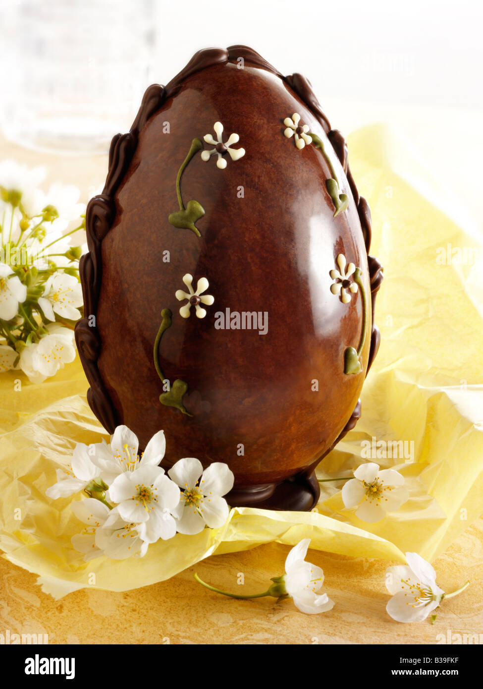 Traditional hand made decorated chocolate Easter eggs Stock Photo