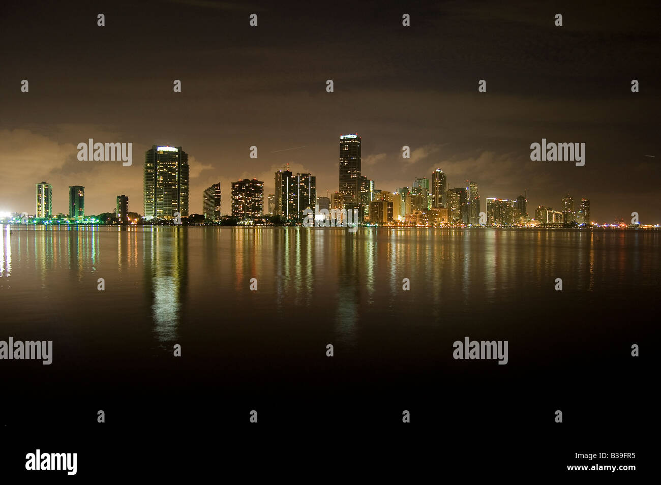 Night view from Miami from Byscane Bridge to downtown Stock Photo