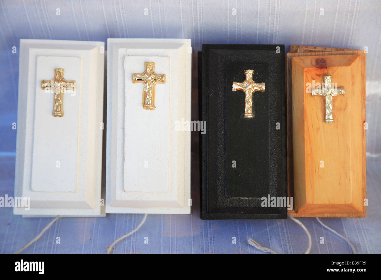 Minature coffins on sale for Day of the Dead Festival in Guanajuato Mexico Stock Photo