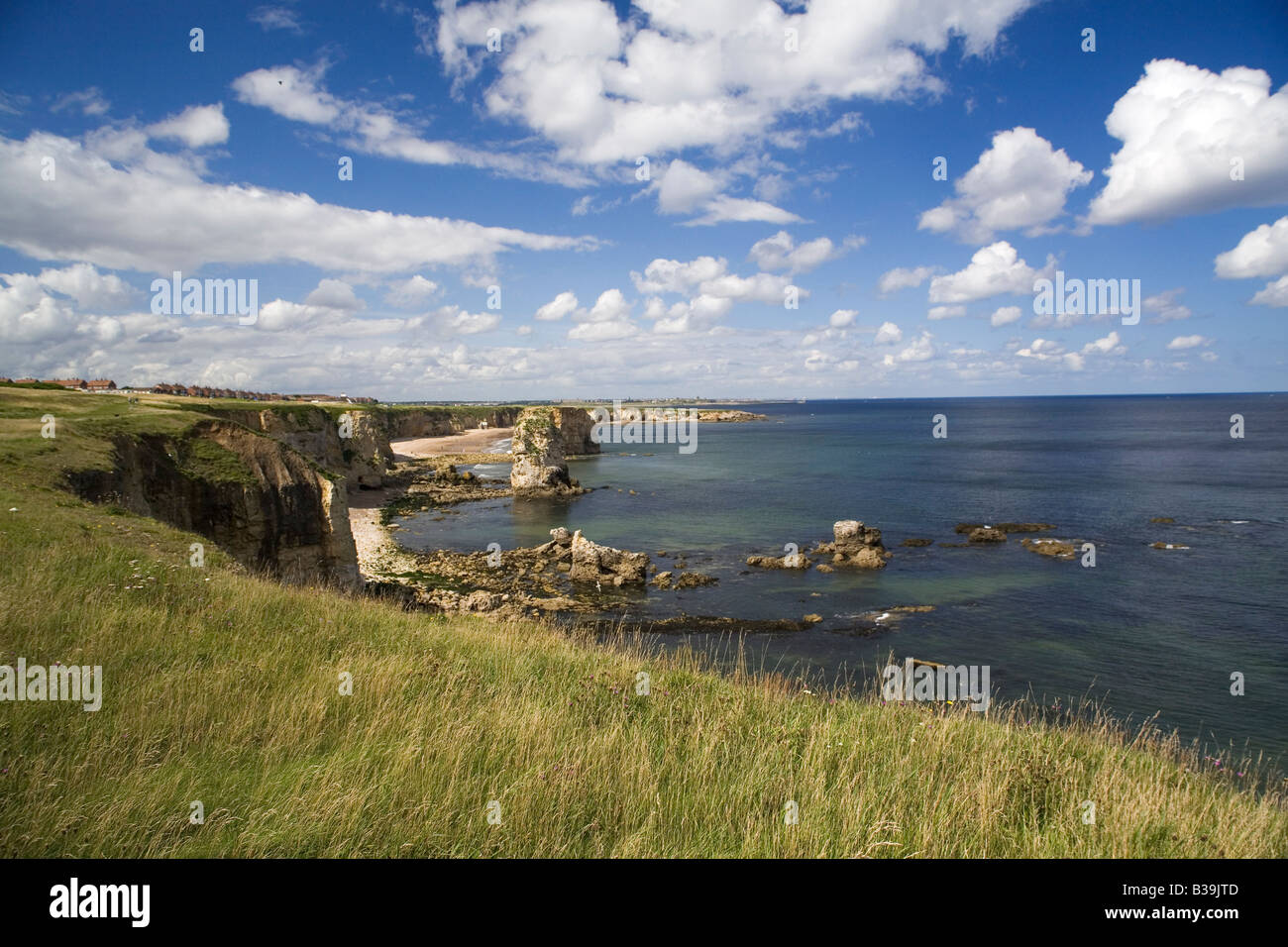 Marsden rocks on the coastline between Sunderland and South Shields in northeast England. Stock Photo