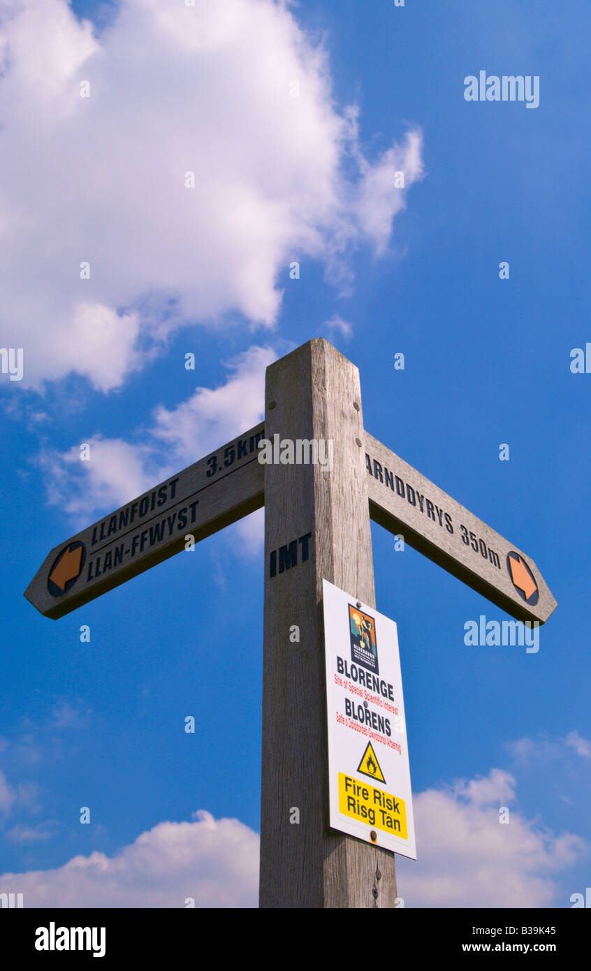 Footpath fingerpost direction sign on Blorenge mountain near Blaenavon South Wales UK GB Stock Photo