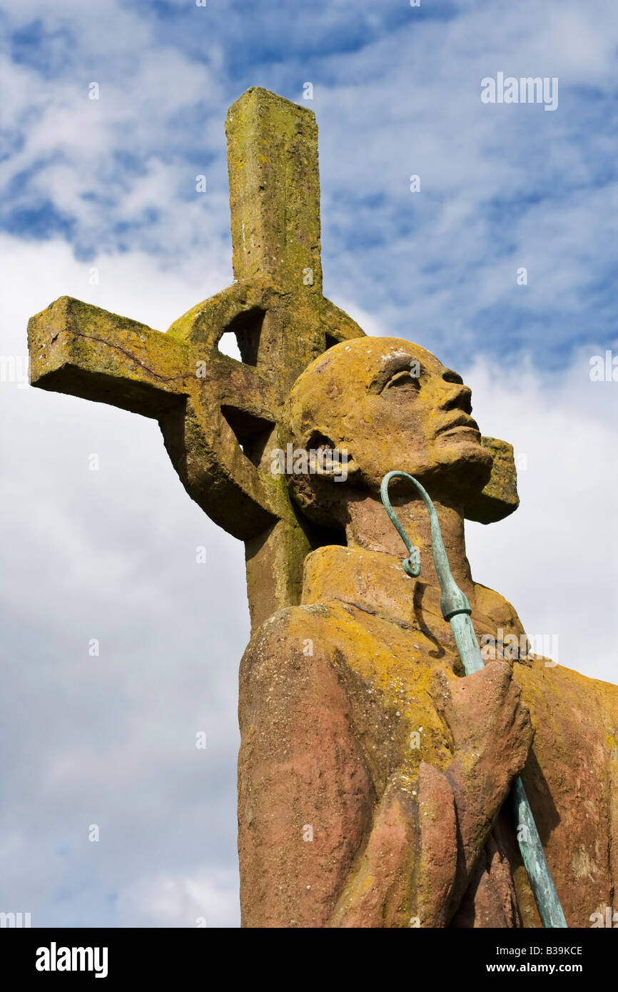 A statue of St Aidan erected in his honour on Lindisfarne (Holy Island) Northumberland, England Stock Photo