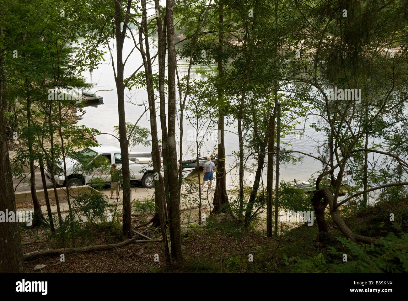 launching a boat at a ramp at Rock bluff along the Suwannee River North Florida Stock Photo